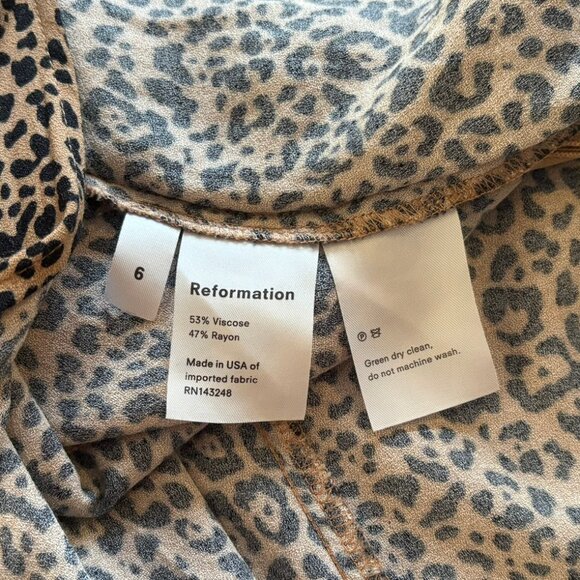 Reformation Leopard Print Port Midi Three Quarter Sleeve Dress - Size 6 - Picture 5 of 5